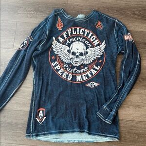 Men’s Affliction long sleeve REVERSIBLE shirt. Form fitting Vintage 2XL XXL